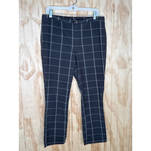 Free People Copenhagan Brown & Tan Windowpane Print Crop Pants Size 10 - Picture 2 of 7